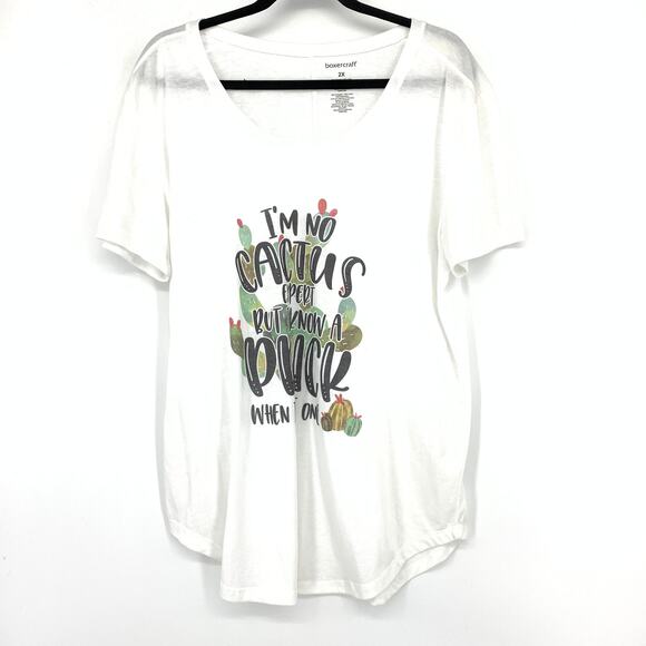 Boxercraft Short Sleeve Graphic T-Shirt Womens Sz 2X White Funny Cactus Phrase - Picture 1 of 6